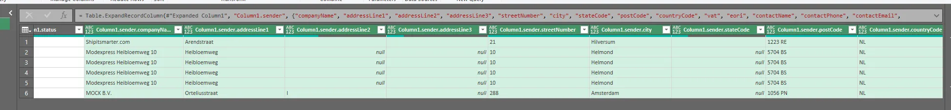 address in table