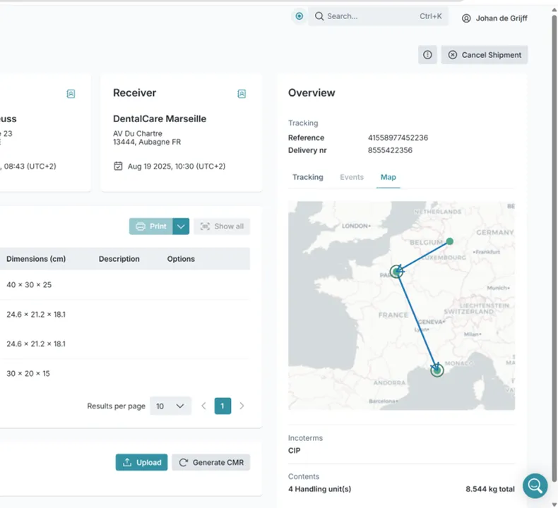 Advanced shipment tracking dashboard