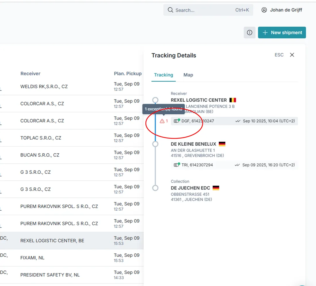 Exception signalling for delayed and failed deliveries