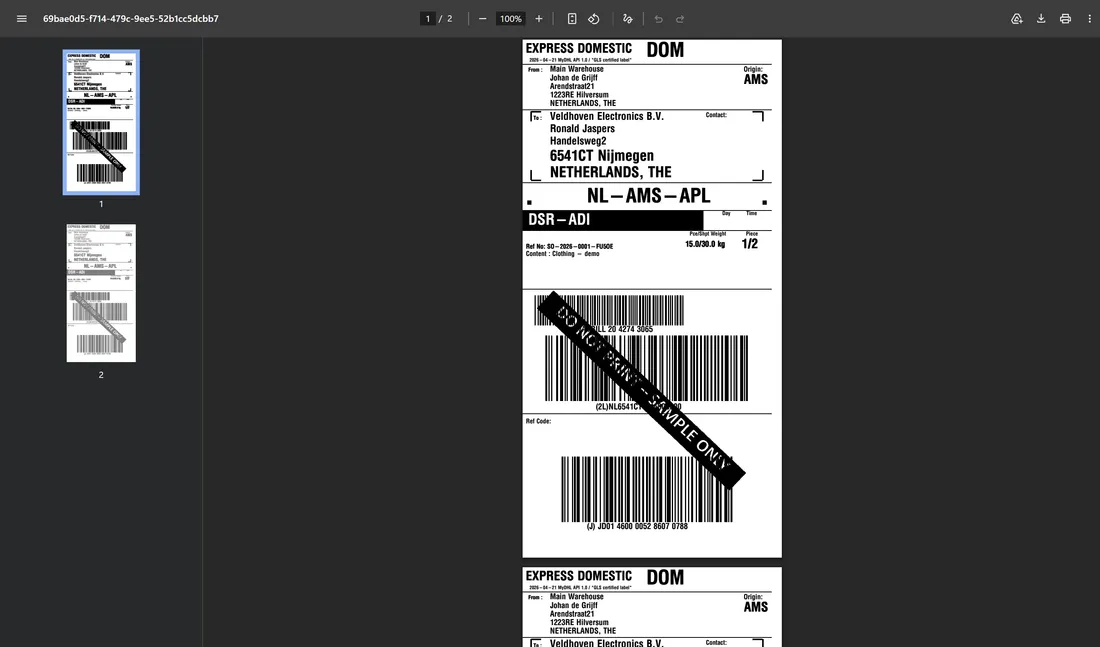 Carrier label generation with barcodes and routing codes